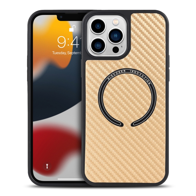 

For iPhone 13 Pro Max Carbon Fiber Texture MagSafe Magnetic Phone Case (Yellow)