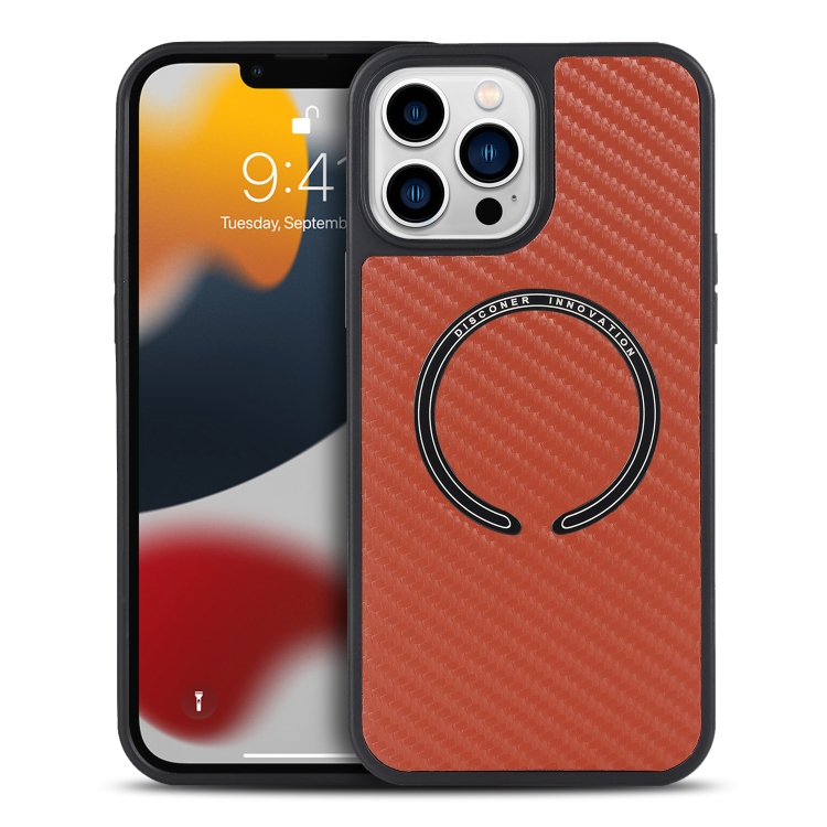 

Carbon Fiber Texture MagSafe Magnetic Phone Case For iPhone 12 Pro(Orange)
