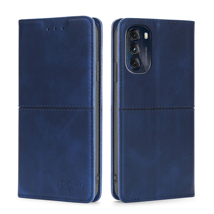 

For Motorola Moto G 5G 2022 Cow Texture Magnetic Horizontal Flip Leather Phone Case(Blue)