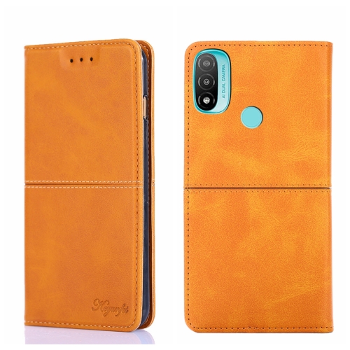 

For Motorola Moto E20 Cow Texture Magnetic Horizontal Flip Leather Phone Case(Light Brown)