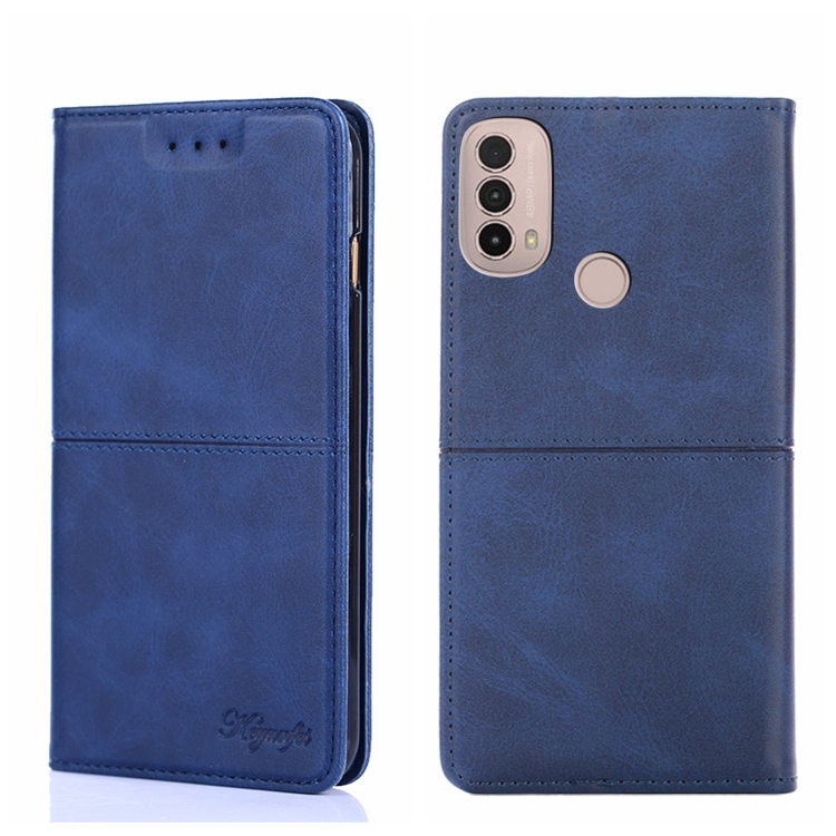 

For Motorola Moto E40 Cow Texture Magnetic Horizontal Flip Leather Phone Case(Blue)