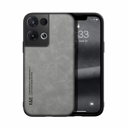 For OPPO Reno8 Pro Skin Feel Magnetic Leather Back Phone Case(Light Grey)