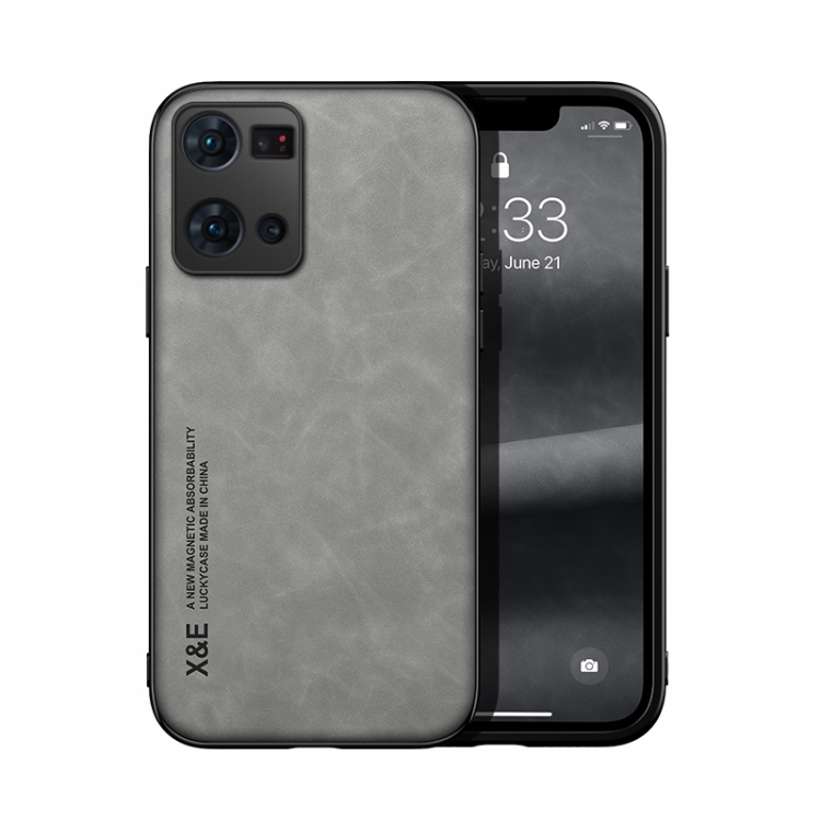 

For OPPO Reno7 4G Skin Feel Magnetic Leather Back Phone Case(Light Grey)