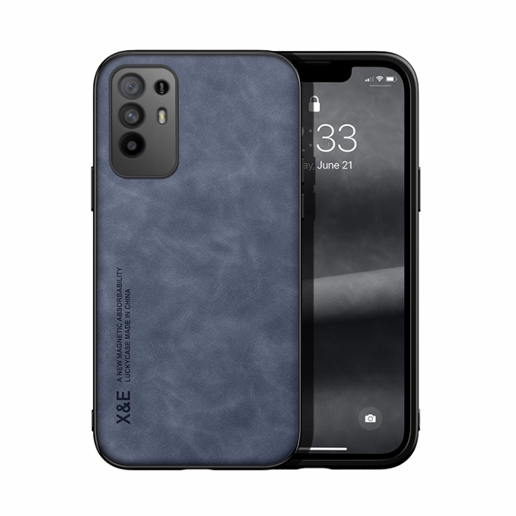

For OPPO A95 5G Skin Feel Magnetic Leather Back Phone Case(Blue)