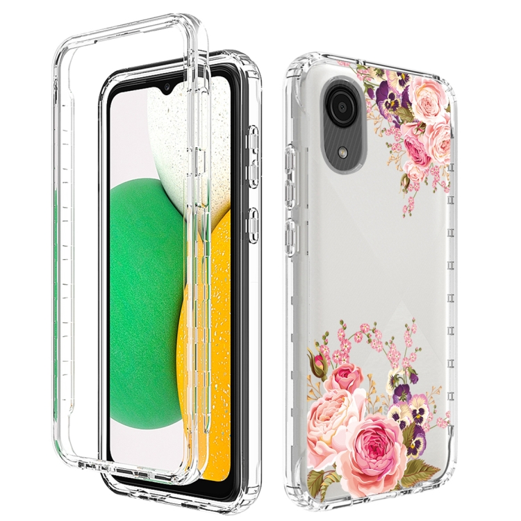 

For Samsung Galaxy A03 Core PC+TPU Transparent Painted Phone Case(Pink Rose)