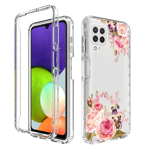 

For Samsung Galaxy A22 4G PC+TPU Transparent Painted Phone Case(Pink Rose)
