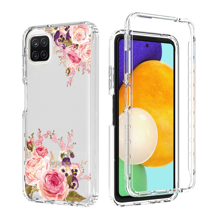 

For Samsung Galaxy A22 5G PC+TPU Transparent Painted Phone Case(Pink Rose)