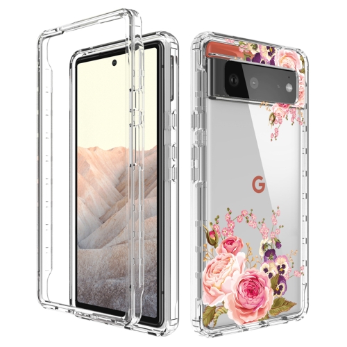 

For Google Pixel 6 PC+TPU Transparent Painted Phone Case(Pink Rose)