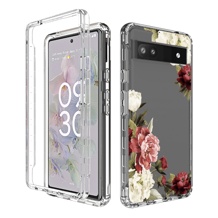 

For Google Pixel 6a PC+TPU Transparent Painted Phone Case(Rose)