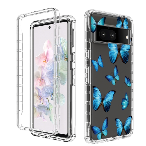 

For Google Pixel 7 PC+TPU Transparent Painted Phone Case(Blue Butterflies)