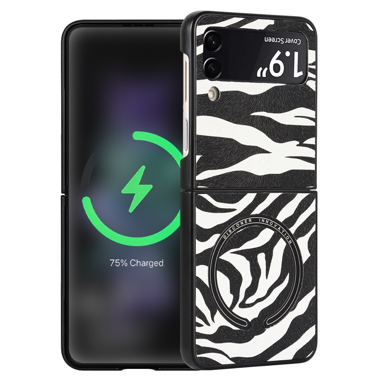 

For Samsung Galaxy Z Flip4 Leather Texture MagSafe Magnetic Phone Case(Zebra-stripe)