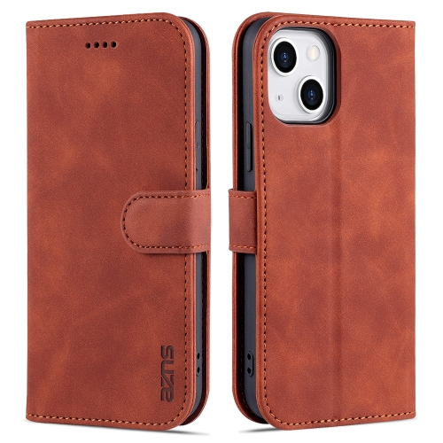 

For iPhone 14 Plus AZNS Skin Feel Calf Texture Horizontal Flip Leather Case (Brown)