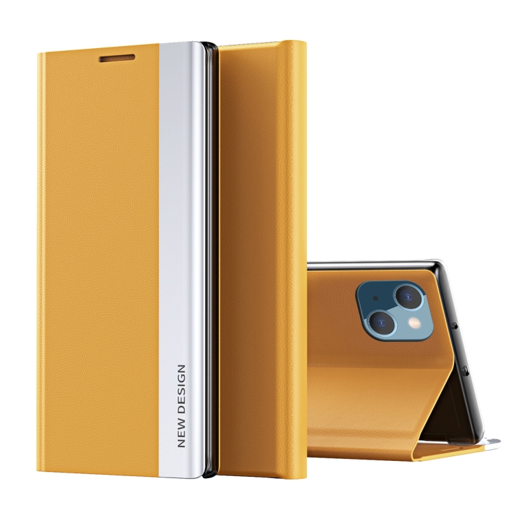 

For iPhone 14 Side Electroplated Magnetic Leather Phone Case (Yellow)