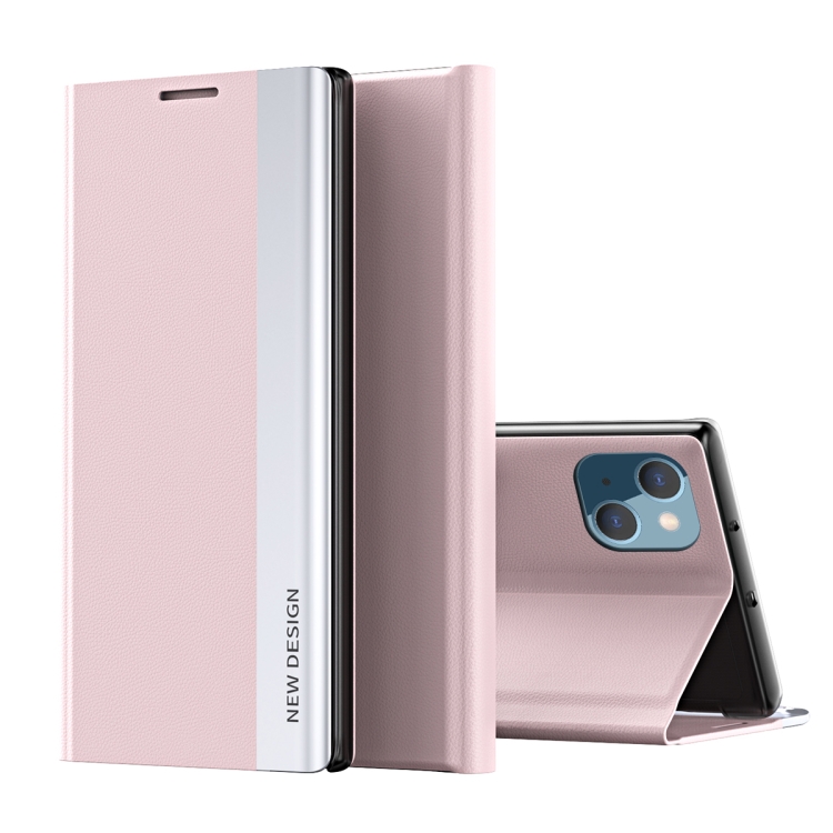 

For iPhone 14 Plus Side Electroplated Magnetic Leather Phone Case (Pink)