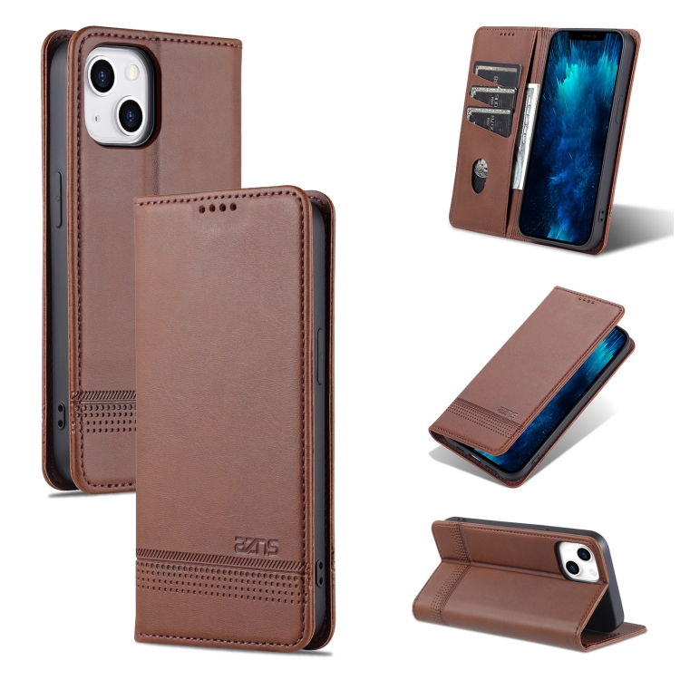 

For iPhone 14 AZNS Magnetic Calf Texture Flip Leather Phone Case (Dark Brown)