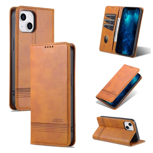 AZNS Magnetic Calf Texture Flip Leather Phone Case For iPhone 14 Max(Light Brown)