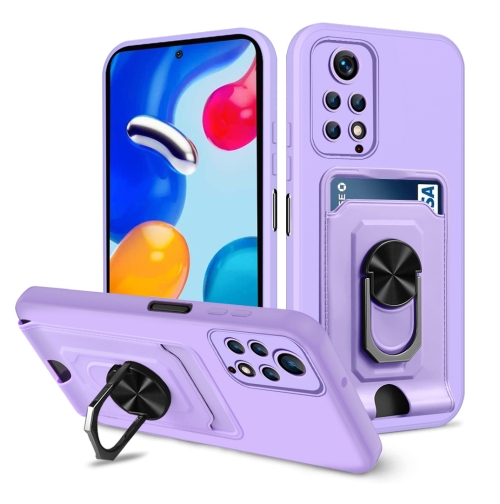 

For Xiaomi Redmi Note 11S Ring Kickstand Card Wallet TPU Phone Case(Purple)