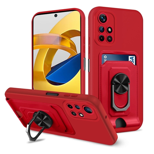 

For Xiaomi Redmi Note 11 5G Ring Kickstand Card Wallet TPU Phone Case(Red)