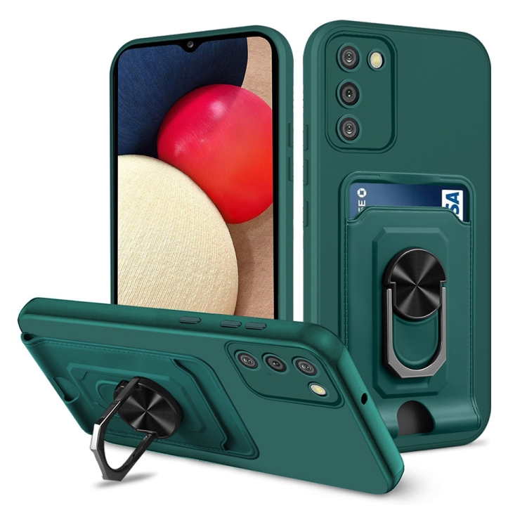 

For Samsung Galaxy A02s / A03s Ring Kickstand Card Wallet TPU Phone Case(Night Green)