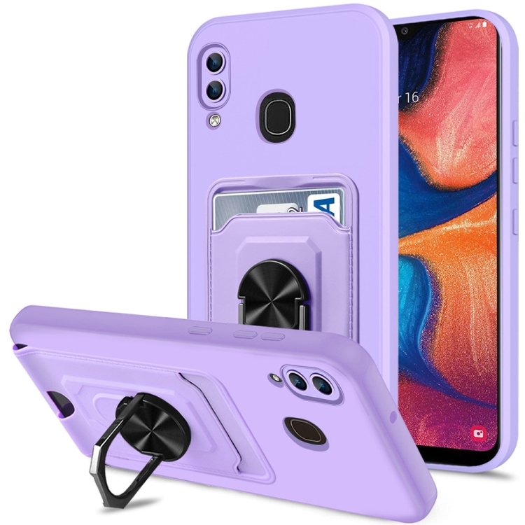 

For Samsung Galaxy A20 / A30 Ring Kickstand Card Wallet TPU Phone Case(Purple)