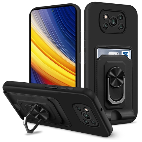 

For Xiaomi Poco X3 Pro / X3 NFC Ring Kickstand Card Wallet TPU Phone Case(Black)