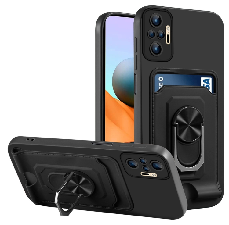 

For Xiaomi Redmi Note 10 Pro Ring Kickstand Card Wallet TPU Phone Case(Black)