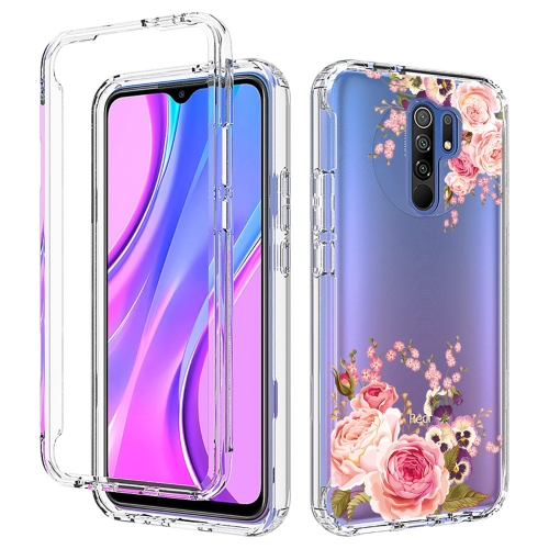 

For Xiaomi Redmi 9 PC+TPU Transparent Painted Phone Case(Pink Rose)
