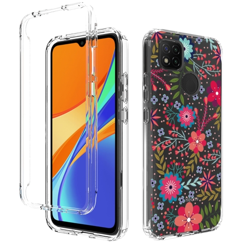 

For Xiaomi Redmi 9C PC+TPU Transparent Painted Phone Case(Small Floral)