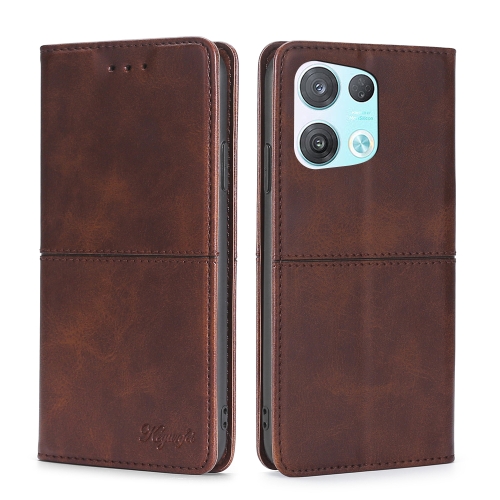 

For OPPO Reno8 Pro 5G Cow Texture Magnetic Horizontal Flip Leather Phone Case(Dark Brown)