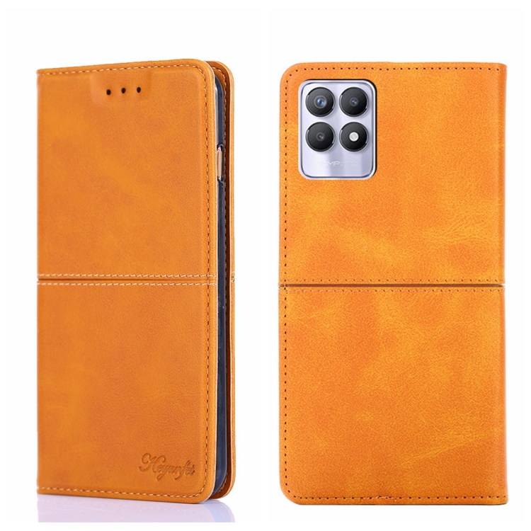 

For OPPO Realme 8i Cow Texture Magnetic Horizontal Flip Leather Phone Case(Light Brown)
