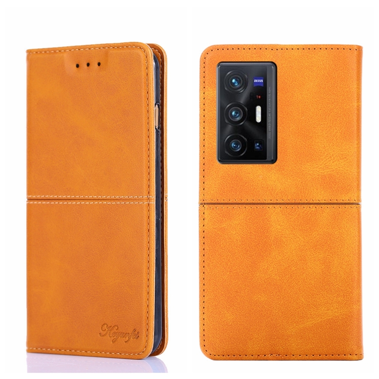 

For vivo X70 Pro+ Cow Texture Magnetic Horizontal Flip Leather Phone Case(Light Brown)