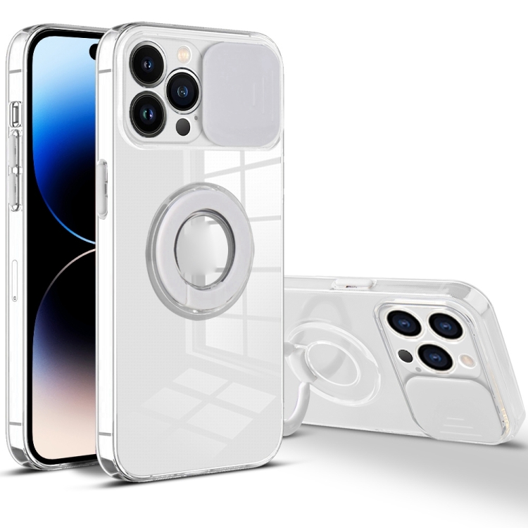 

Sliding Camera Cover Design TPU Phone Case For iPhone 14 Pro Max(White)