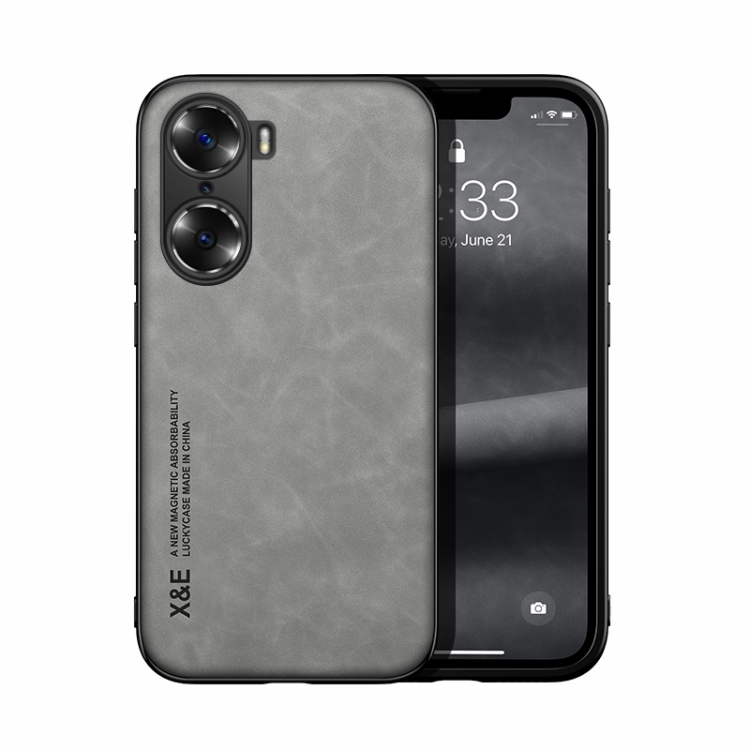 

For Honor 60 Skin Feel Magnetic Leather Back Phone Case(Light Grey)