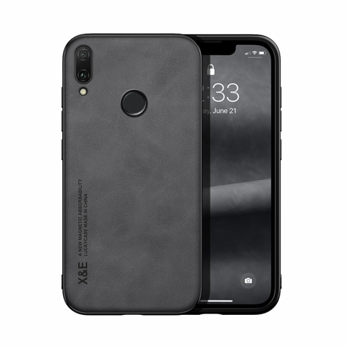 

For Huawei Enjoy 9 Plus Skin Feel Magnetic Leather Back Phone Case(Dark Grey)