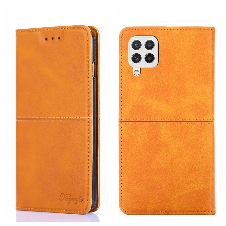 

For Samsung Galaxy A22 4G Cow Texture Magnetic Horizontal Flip Leather Phone Case(Light Brown)