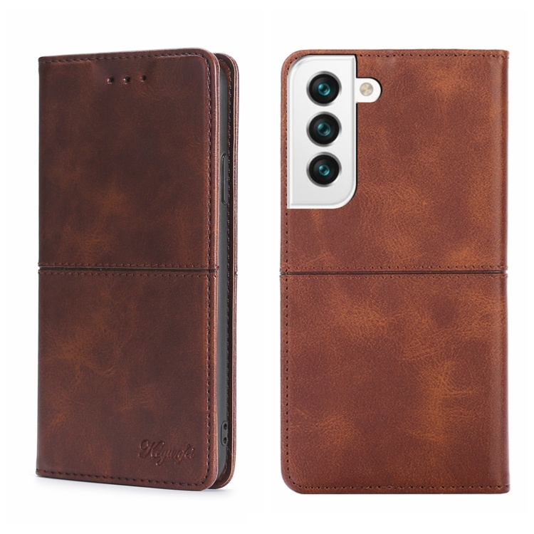 

For Samsung Galaxy S22 Cow Texture Magnetic Horizontal Flip Leather Phone Case(Dark Brown)