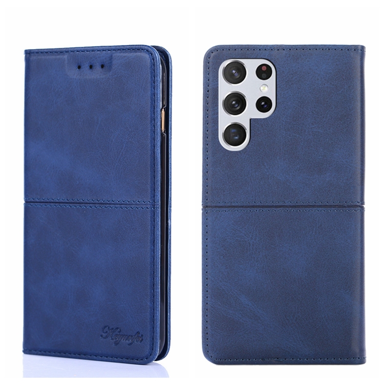 

For Samsung Galaxy S22 Ultra Cow Texture Magnetic Horizontal Flip Leather Phone Case(Blue)
