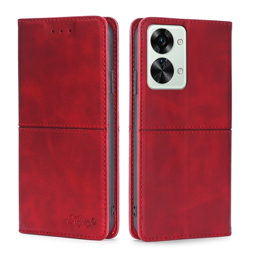 

For OnePlus Nord 2T Cow Texture Magnetic Horizontal Flip Leather Phone Case(Red)
