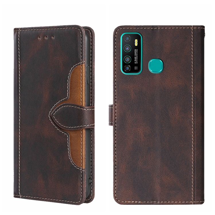 

For Infinix Hot 9 / Note 7 Lite X655C Skin Feel Straw Hat Magnetic Buckle Leather Phone Case(Brown)