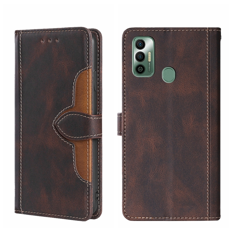 

For Tecno Spark 7 Skin Feel Straw Hat Magnetic Buckle Leather Phone Case(Brown)