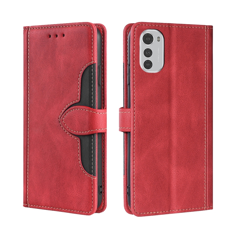 

For Motorola Moto E32 4G Skin Feel Magnetic Buckle Leather Phone Case(Red)