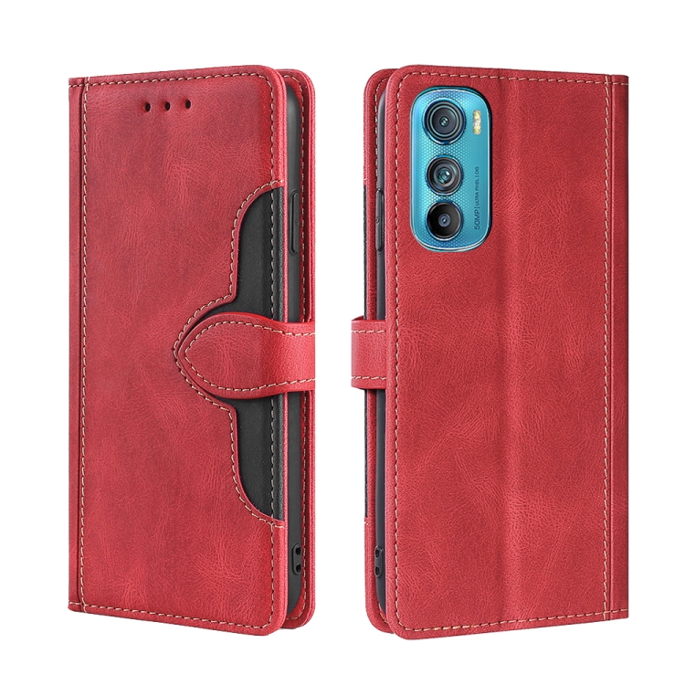 

For Motorola Edge 30 Skin Feel Magnetic Buckle Leather Phone Case(Red)