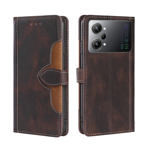 

For OPPO K10 Pro 5G Skin Feel Magnetic Buckle Leather Phone Case(Brown)