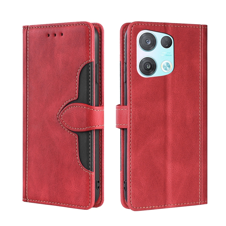 

For OPPO Reno8 Pro 5G Skin Feel Magnetic Buckle Leather Phone Case(Red)