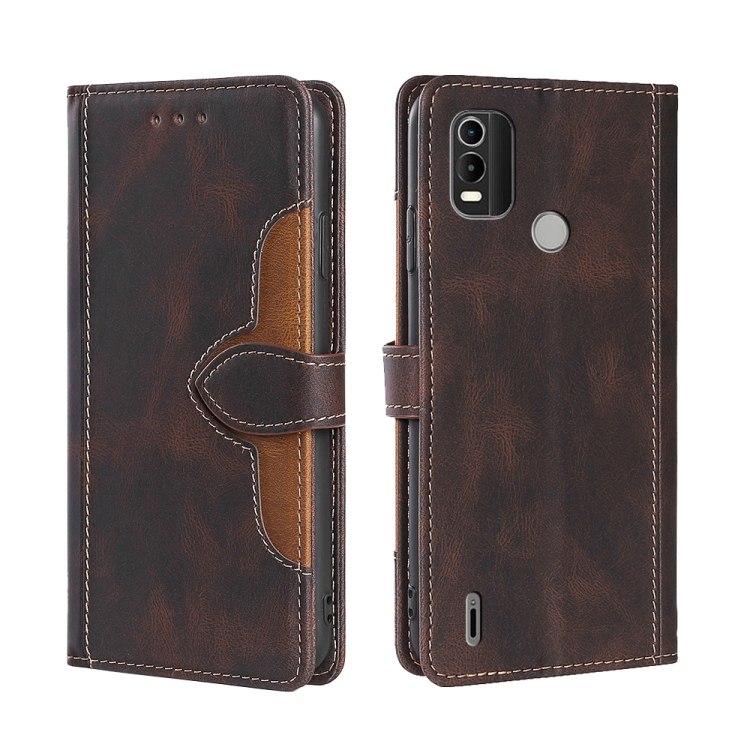 

For Nokia C21 Plus Skin Feel Magnetic Buckle Leather Phone Case(Brown)