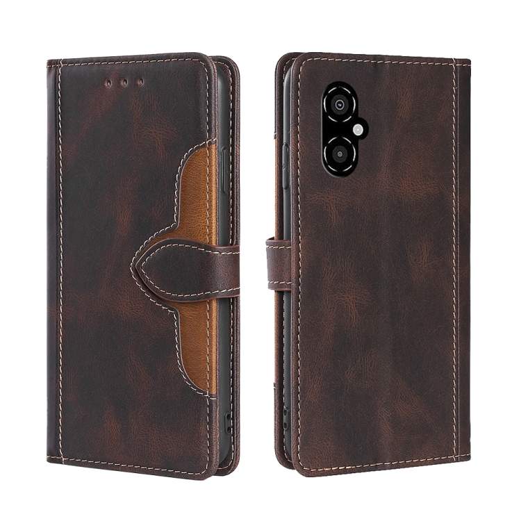 

For Xiaomi Poco M4 5G Skin Feel Magnetic Buckle Leather Phone Case(Brown)