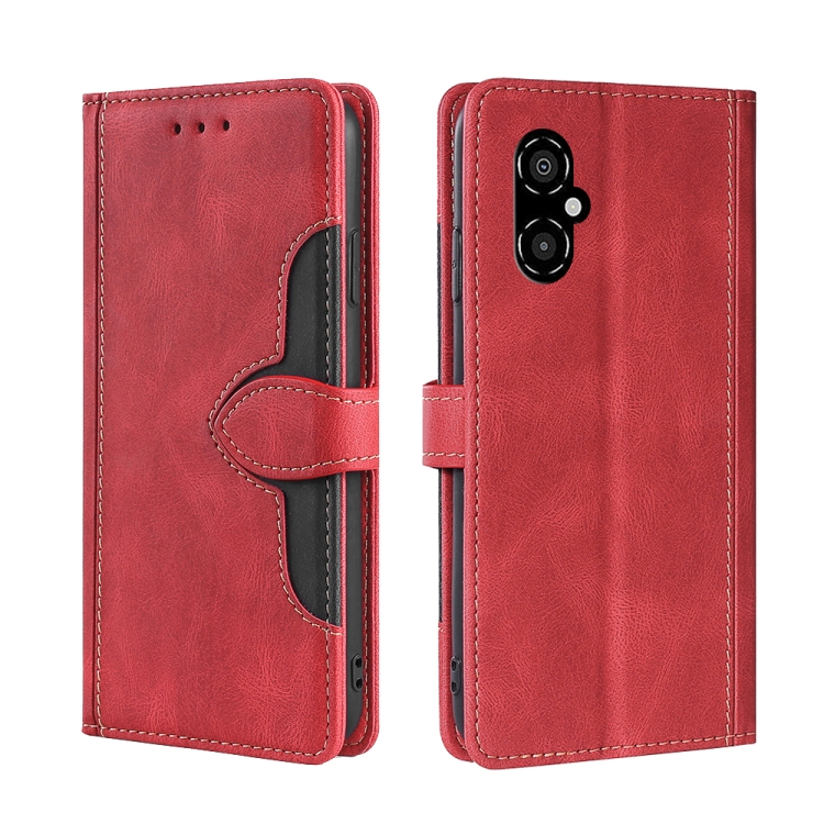 

For Xiaomi Poco M4 5G Skin Feel Magnetic Buckle Leather Phone Case(Red)