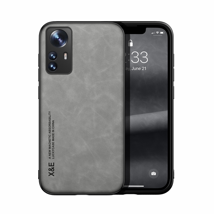 

For Xiaomi 12 Pro Skin Feel Magnetic Leather Back Phone Case(Light Grey)