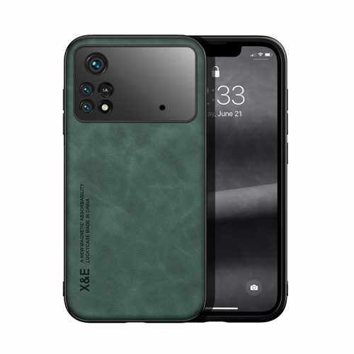 

For Xiaomi Poco M4 Pro 4G Skin Feel Magnetic Leather Back Phone Case(Green)