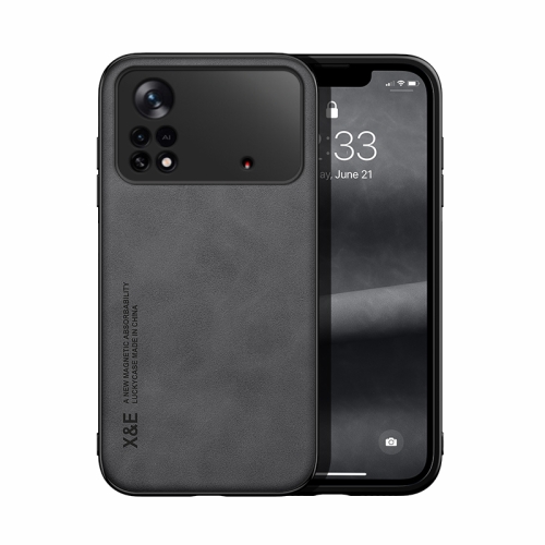 

For Xiaomi Poco X4 Pro 5G Skin Feel Magnetic Leather Back Phone Case(Dark Grey)